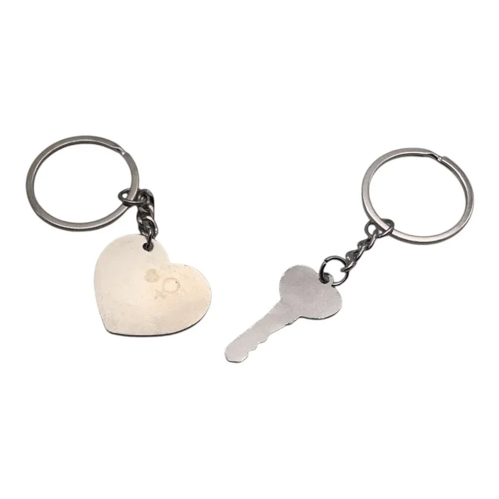 2pc Lovers Keychain Set Heart Lock & Key Design I Love‎ You Engraving Key Rings